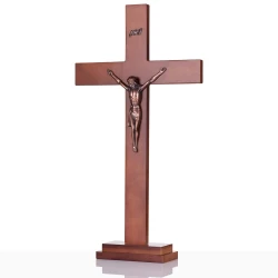 Krzyż stojący drewniany brąz rustykalny 56 cm